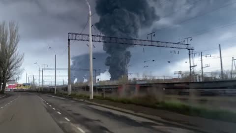 Plumes of black smoke in Odessa, Ukraine after Russian airstrikes targeting fuel depot