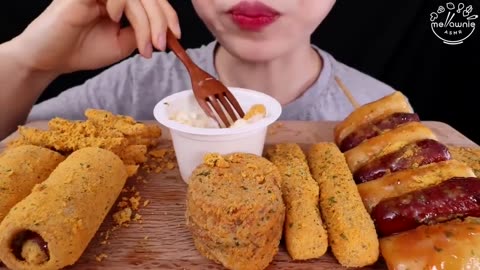 ASMR MUKBANG - CHEESE BALL, CORN DOG, FRIES, CHEESE STICKS, MENBOSHA