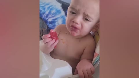 Try Not To Laugh : Baby Eating Fruit For The First Time | Funny baby video-11