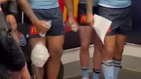 NSW Blues having a Tooheys celebration moment after Origin