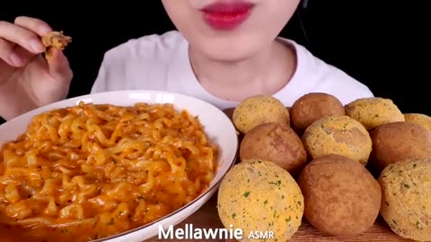 ASMR CHEESY CARBO FIRE NOODLES, CHEESE BALL, CHEESE STICKS 까르보불닭, 뿌링치즈볼, 치즈스틱EATING SOUNDS MUKBANG먹방