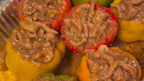 Viral Pepper Steak and Rice Stuffed Bell Pepper credit: insta@chefboity #food #peppersteak #jesus