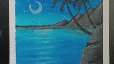 How to draw a moonlight night scenery with Ool pastel colour