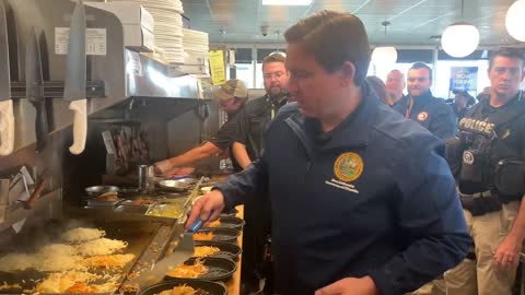 Ron DeSantis Mans The Grill In Relief Efforts For Hurricane Ida Victims In Punta Gorda, Florida