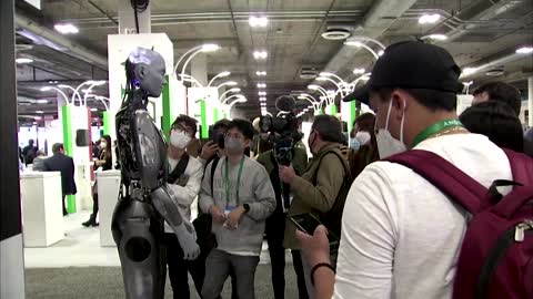 Humanoid robot Ameca wows visitors at CES