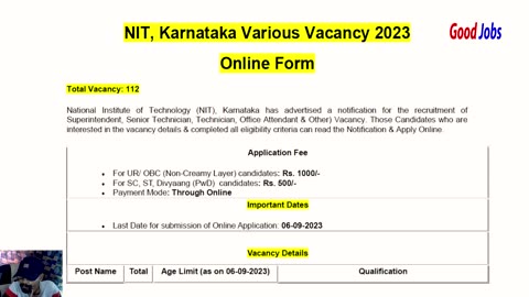 NIT, Karnataka Various Vacancy 2023 Post 112