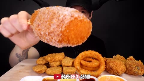 MOST POPULAR FOOD FOR ASMR (KFC_ ONION RINGS_ MOZZARELLA CORN DOG_ CHICKEN NUGGETS) NO TALKING