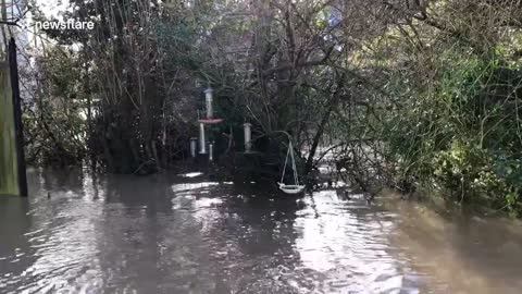 Shrewsbury resident shows flooding from Storm Cristoph in UK