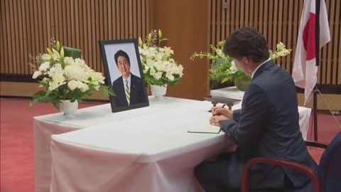 PM Trudeau visits Japanese embassy to sign book of condolences for former Japanese PM Shinzo Abe