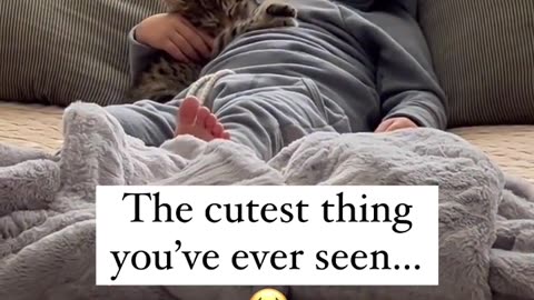 Adorable Baby Hugs Cat with Relaxing Music - Heartwarming Moments