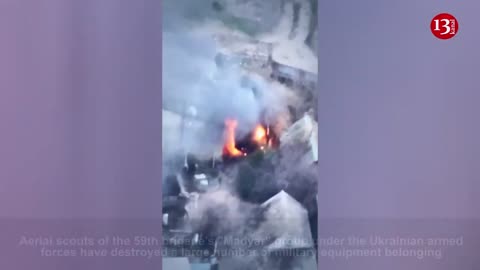 Equipments of Russians in Kherson were on flames after a drone strike