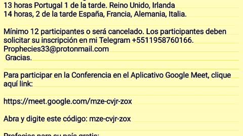 CONFERENCIA GRATUITA Profecias para Grupos cristianos de trabajo en Preparación