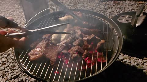 BBQ meat grilled in Korean style at camping