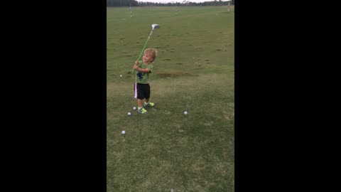 Tiny Golfer Gets Surprised By His Own Power