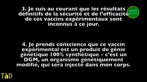 Vaccins anti-covid, le formulaire que l'on devrait avoir à remplir et signer.