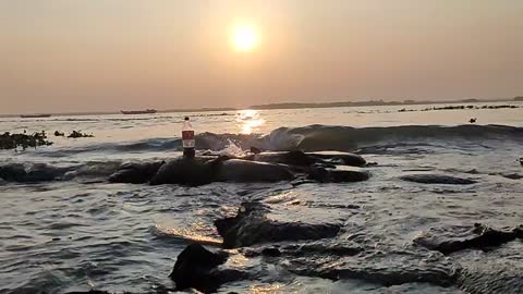 sunset in river with Coca-Cola bottle