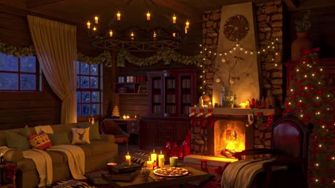 Instrumental Christmas Music with Cracking Fireplace - Cozy Christmas Ambience