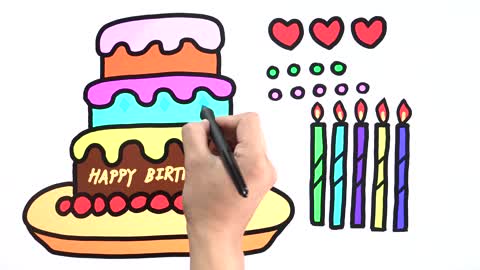 Drawing and Coloring for Kids - How to Draw Birthday Cake