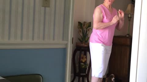 Grandma Surprised by Guest