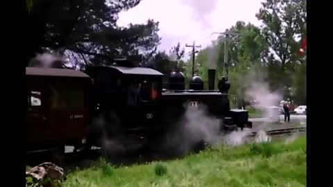 Puffing Billy 8A Stops at Emerald station approach rail crossing.