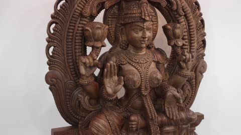 49" Large Wodden Goddess Lakshmi with Lord Ganesha | Handmade | Exotic India Art