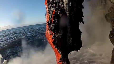 Amazing up close footage of Lava entering the ocean.