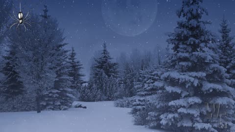 Pine Trees and Full Moon at Dusk with Snow Loop