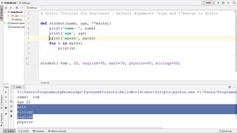 Python Tutorial for Beginners 22 - Default Arguments, _args and __kwargs (Variable-length Arguments)