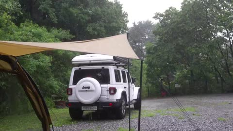 In the endless real heavy rain | Cozy solo camping at the shelter | Rain ASMR