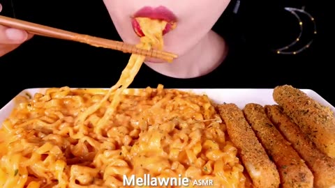 CHEESY FIRE NOODLES ASMR Mukbang