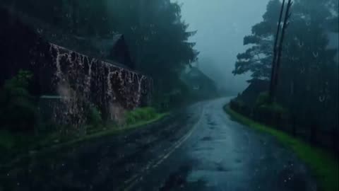 relaxing rain on desert road