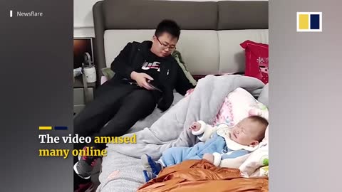 Chinese father puts baby to sleep instantly with special trick