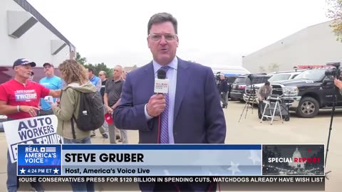 People Lined Up in Clinton Township, MI to Hear President Trump Speak