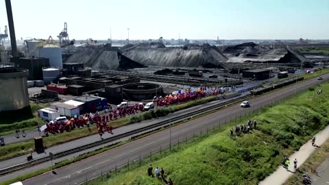 Environmental activists protest at Dutch Tata Steel plant