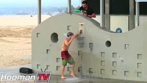 Prank people with shampoo at the beach