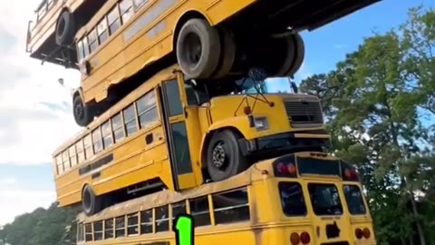 Stacking School Buses On Each Other. What happend Next ? 😮