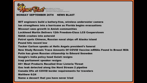 Monday, September 26, 2022 News Blast #NewsBlastReading #NBR