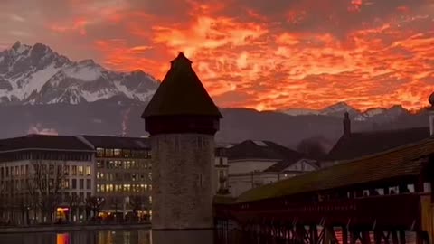 Winter sunset in Lucerne, Switzerland.