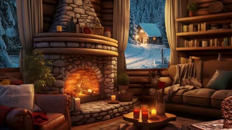 Snowy Cabin Hideaway: 1 Hour Relaxation with Fireplace and Wind Symphony