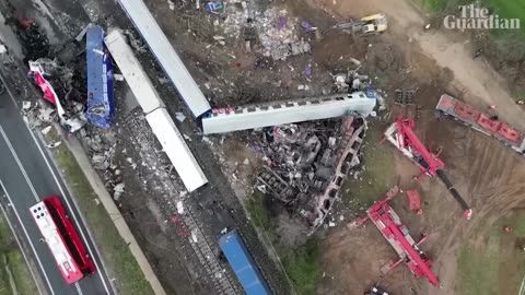 Greece drone footage shows aftermath of headon train crash