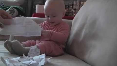 Baby Laughing Hysterically at Ripping Paper (Original)