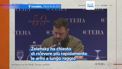 Zelensky ospite alla 50ma edizione del forum di Cernobbio; 'Armi a lungo raggio per colpire obiettivi militari russi' ha detto al forum annuale che si tiene OGNI ANNO dal 1975 a Villa d'Este a Cernobbio,Como svolto dal 6 al 8 settembre 2024