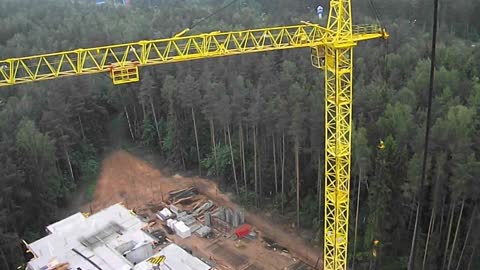 View from the operator's cab of a tower crane. Belarus.