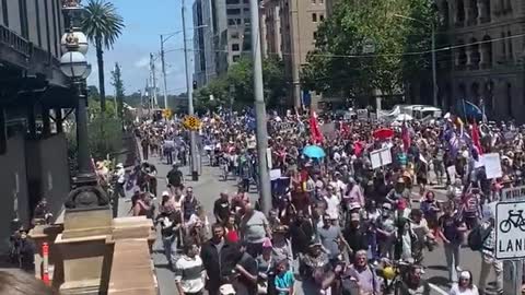 Chants of Free Victoria in a Protest in Melbourne Australia over Mandates & restrictions