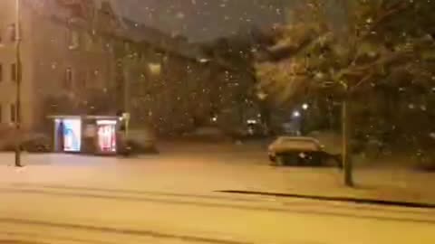 Beautiful snowfall night in Germany