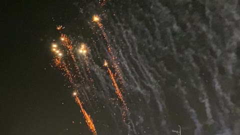 A fireworks display on the beach