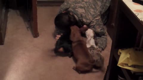 Soldier comes home to her dachshunds