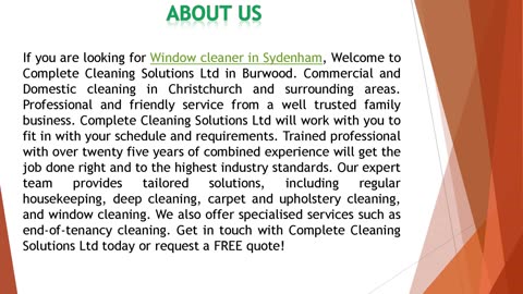 If you are looking for Window cleaner in Sydenham