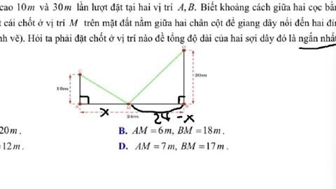 Liên Trường THPT Nghệ An: CASIO: Có hai chiếc cọc cao 10 m và 30 m lần lượt đặt tại hai vị trí A,B.