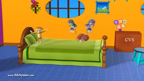 Kids Five Little Monkeys Jumping on the bed Animation English Nursery rhyme for children